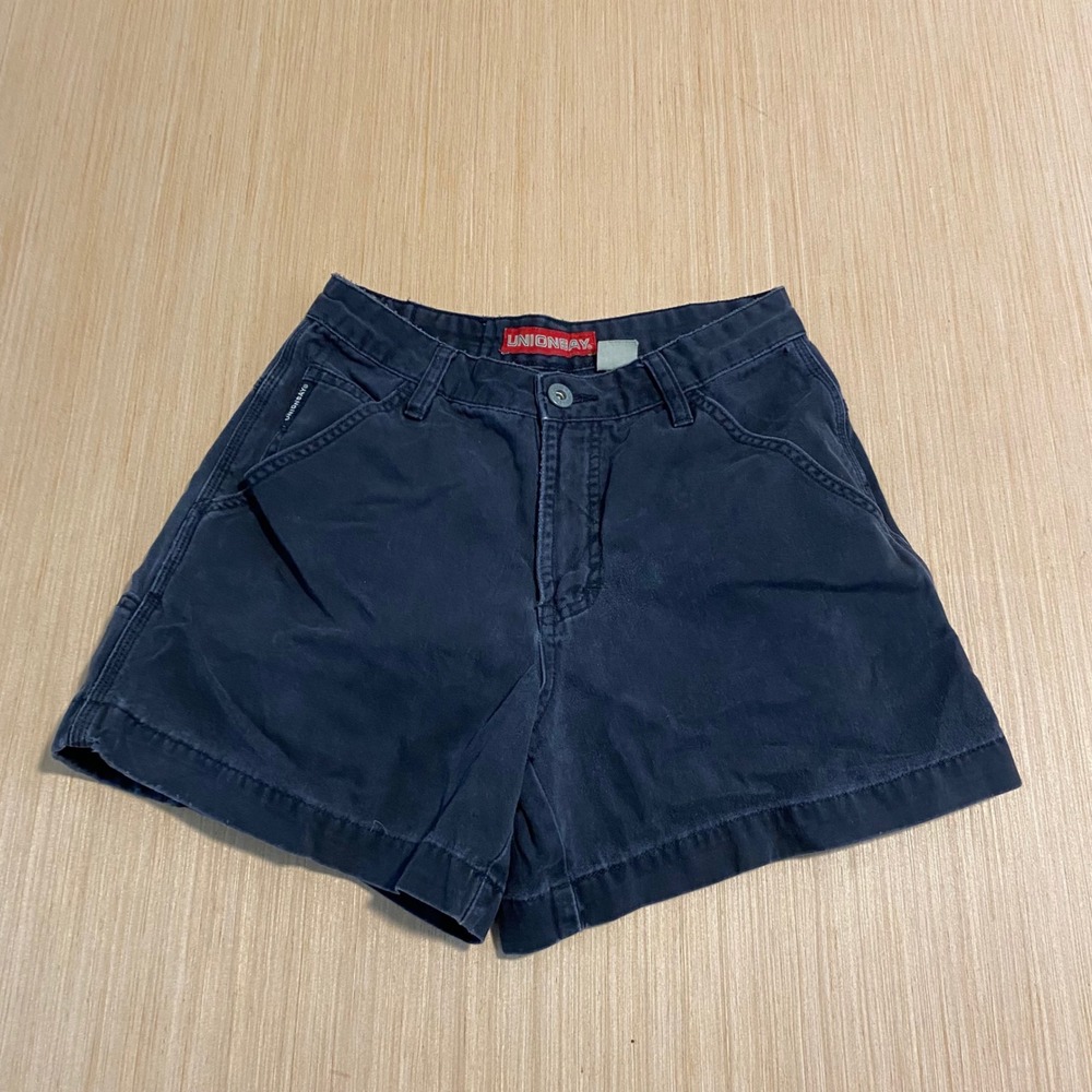 Unionbay Vintage Navy Blue Carpenter Shorts Cotton Utility High Waist Size 1